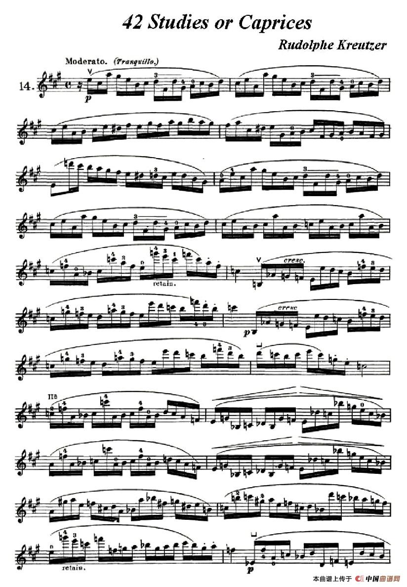 42首练习曲或隨想曲之14小提琴谱