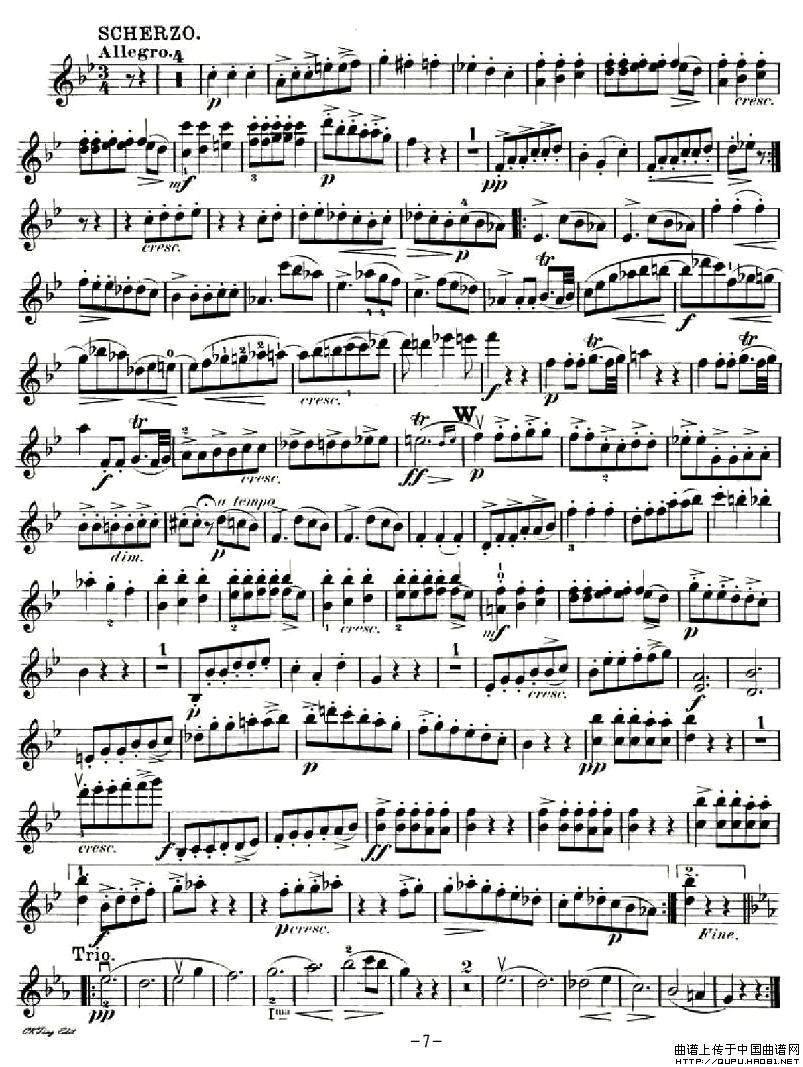 第一钢琴,小提琴，大提琴三重奏 Op.99之小提琴谱