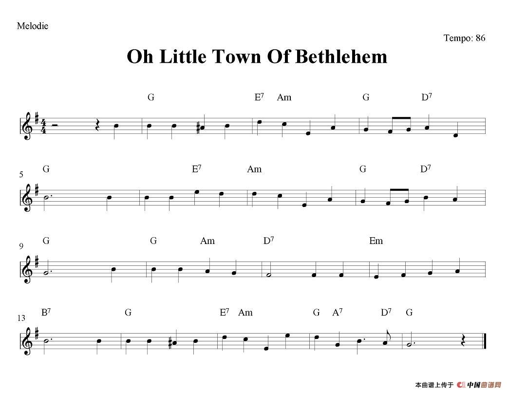 Oh Little Town OfBethlehem电子琴谱