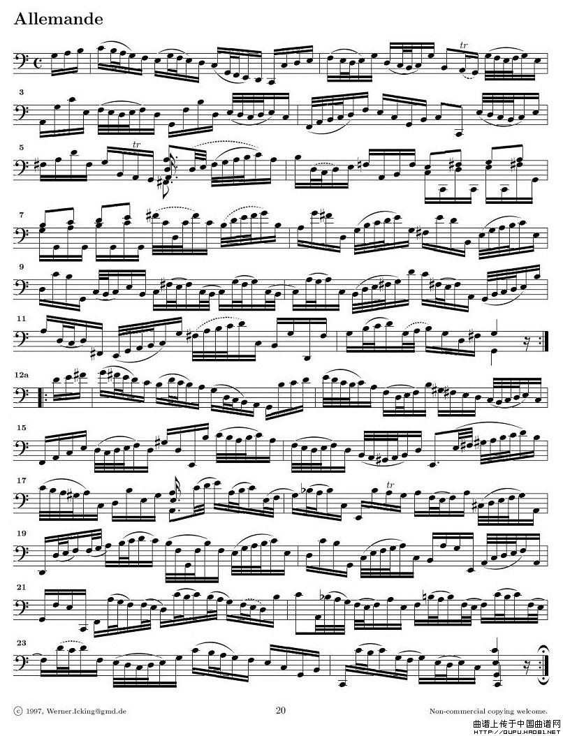 巴赫无伴奏大提琴练习曲之三小提琴谱