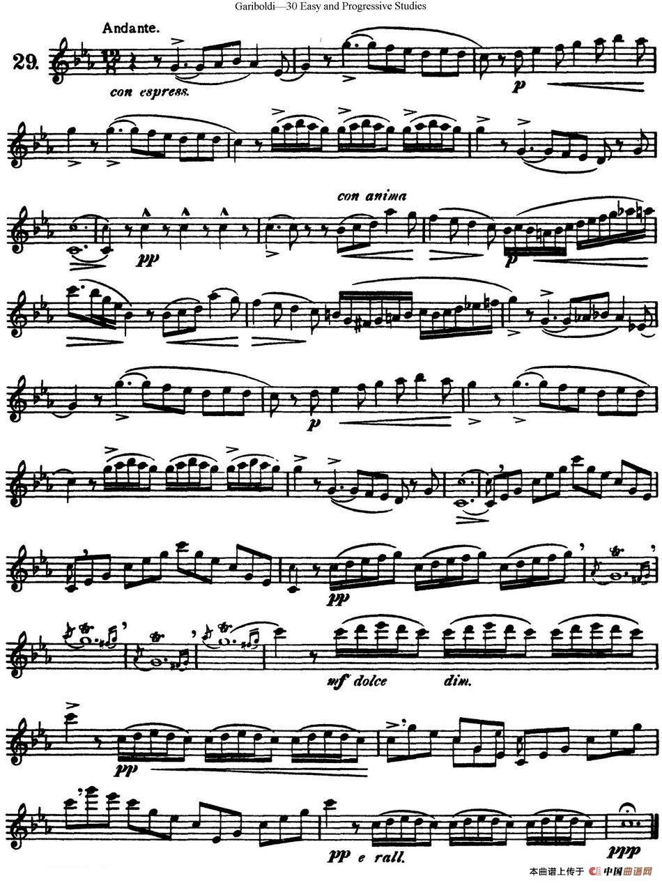 三十首基础及提高练习曲（NO.29）长笛谱