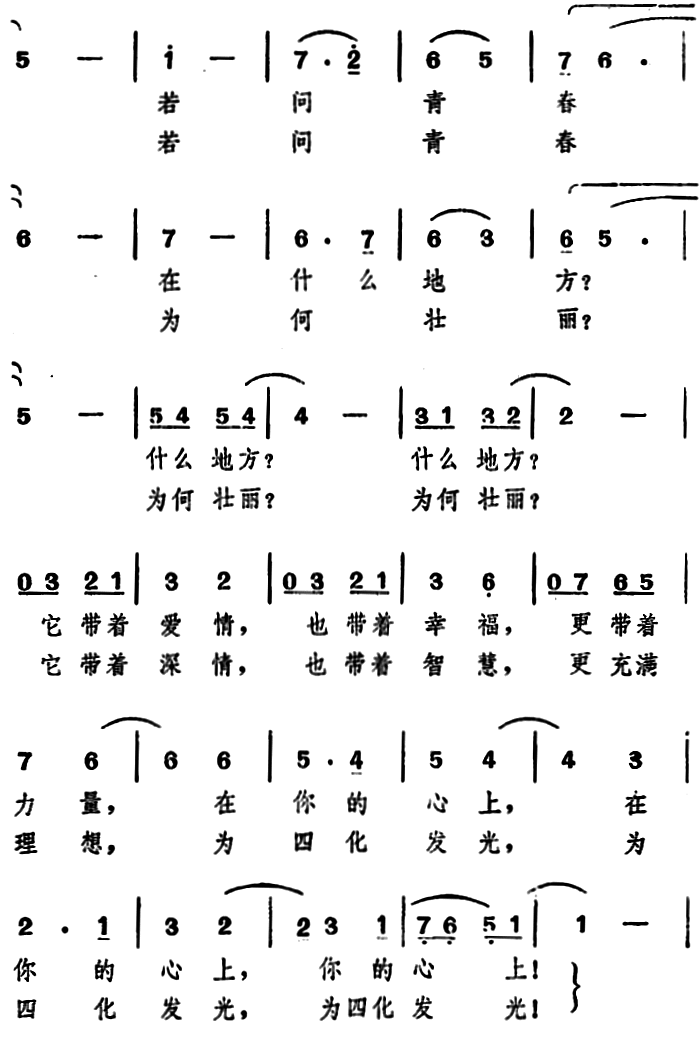 青春啊青春曲谱