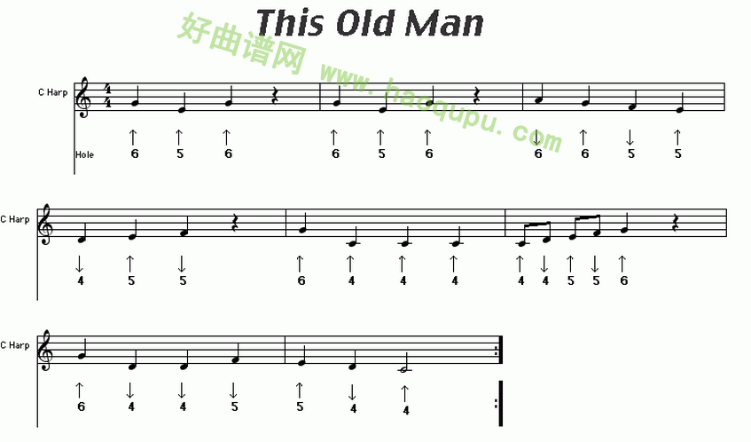 《This Old Man》（这老头）（布鲁斯）口琴简谱