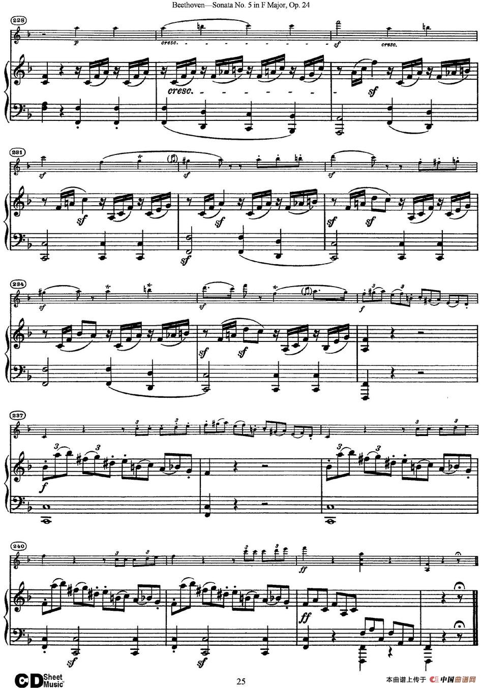 Violin Sonata No.5 in F Major Op.24（小提琴+钢琴伴奏）