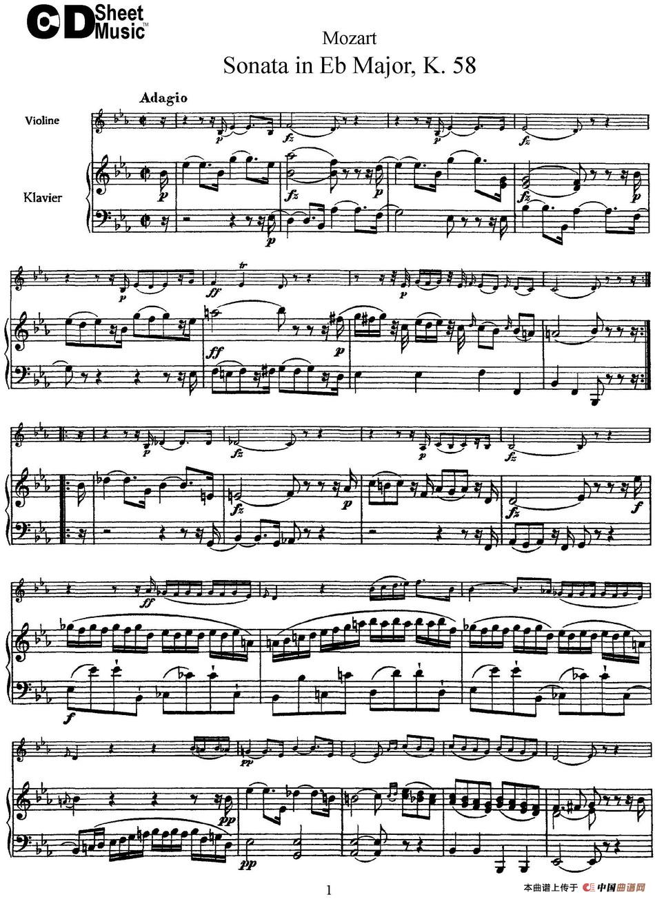 Violin Sonata in Eb Major K.58（小提琴+钢琴伴奏）