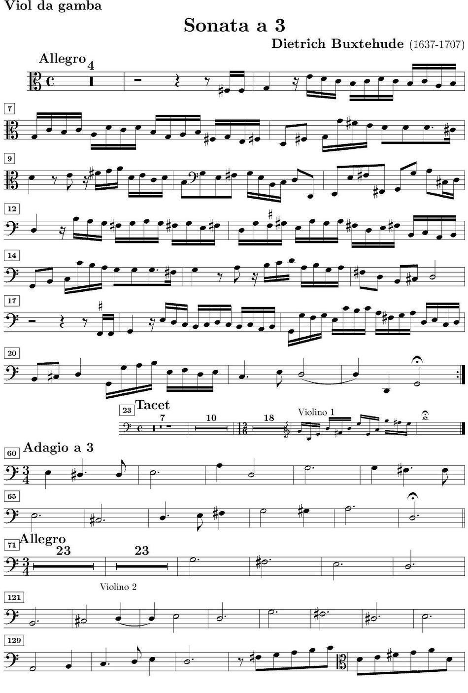 Sonata No.3（第三号小提琴奏鸣曲）（Viola da Gamba分谱）