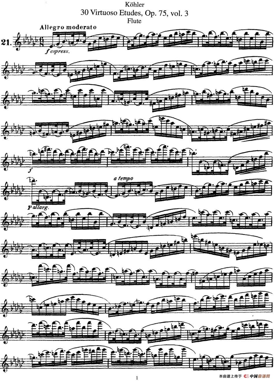 柯勒30首高级长笛练习曲作品75号（NO.21）