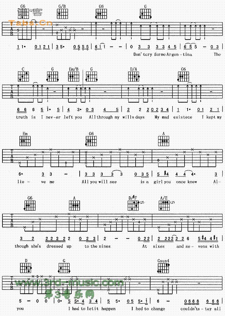 Don‘t cry for me Argentina吉他谱