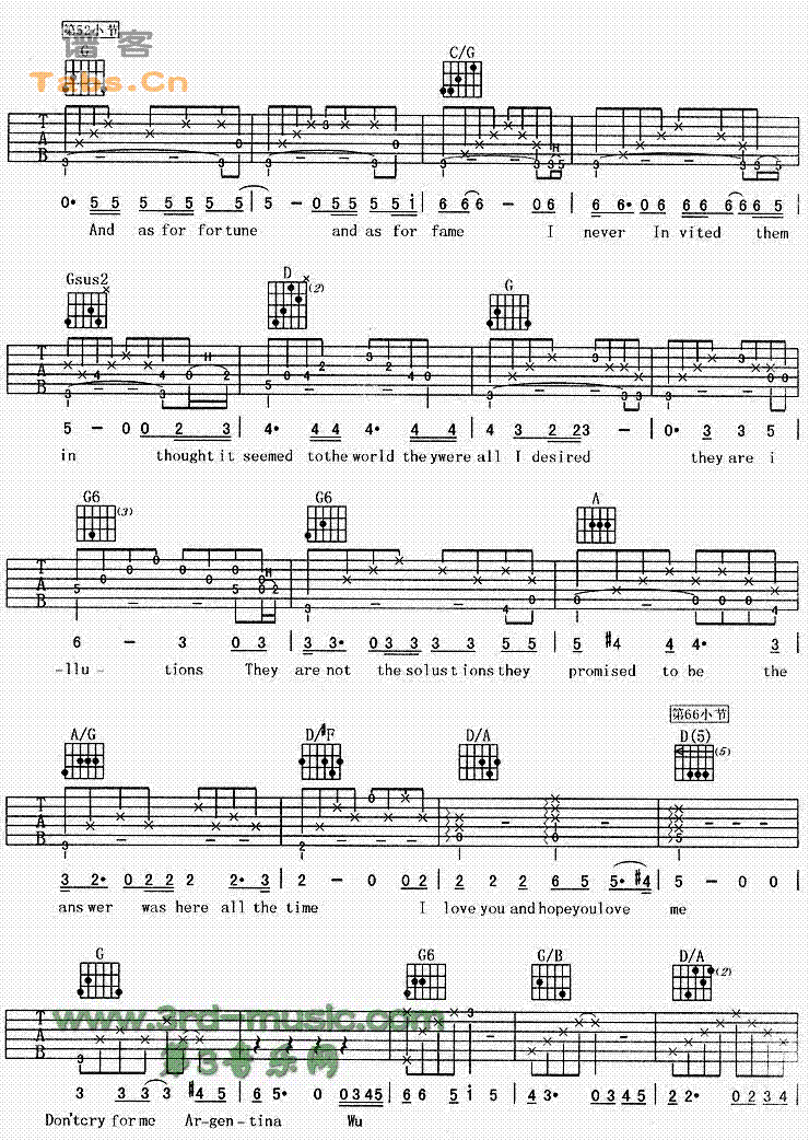 Don‘t cry for me Argentina吉他谱