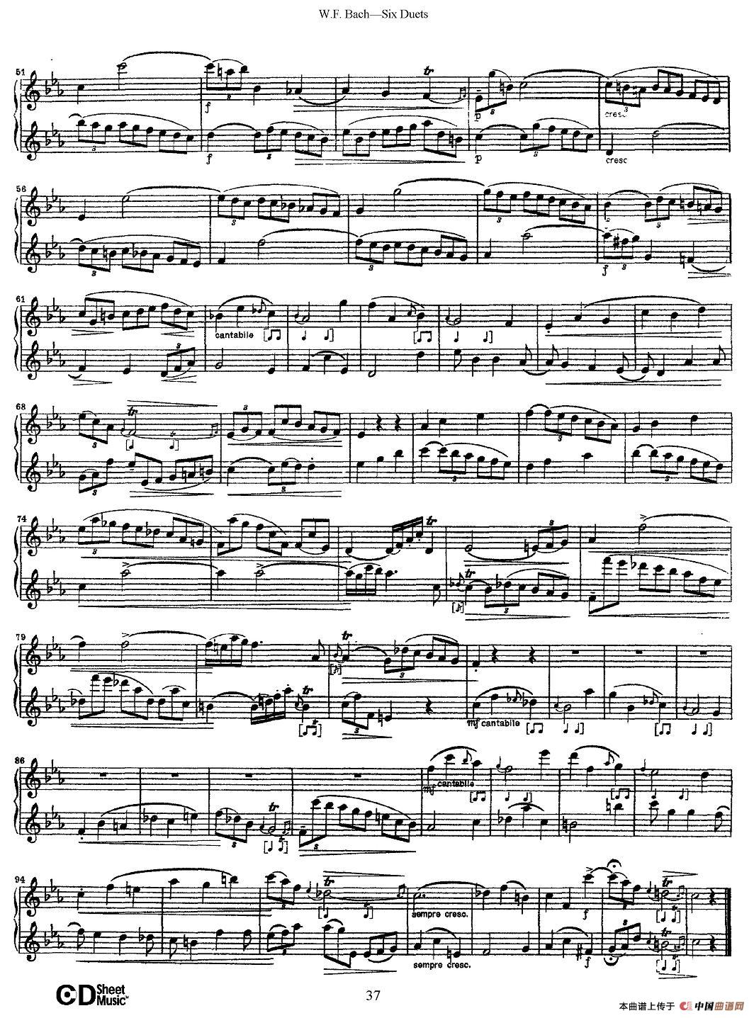 W.F.巴赫—六首二重奏练习曲（5）长笛谱