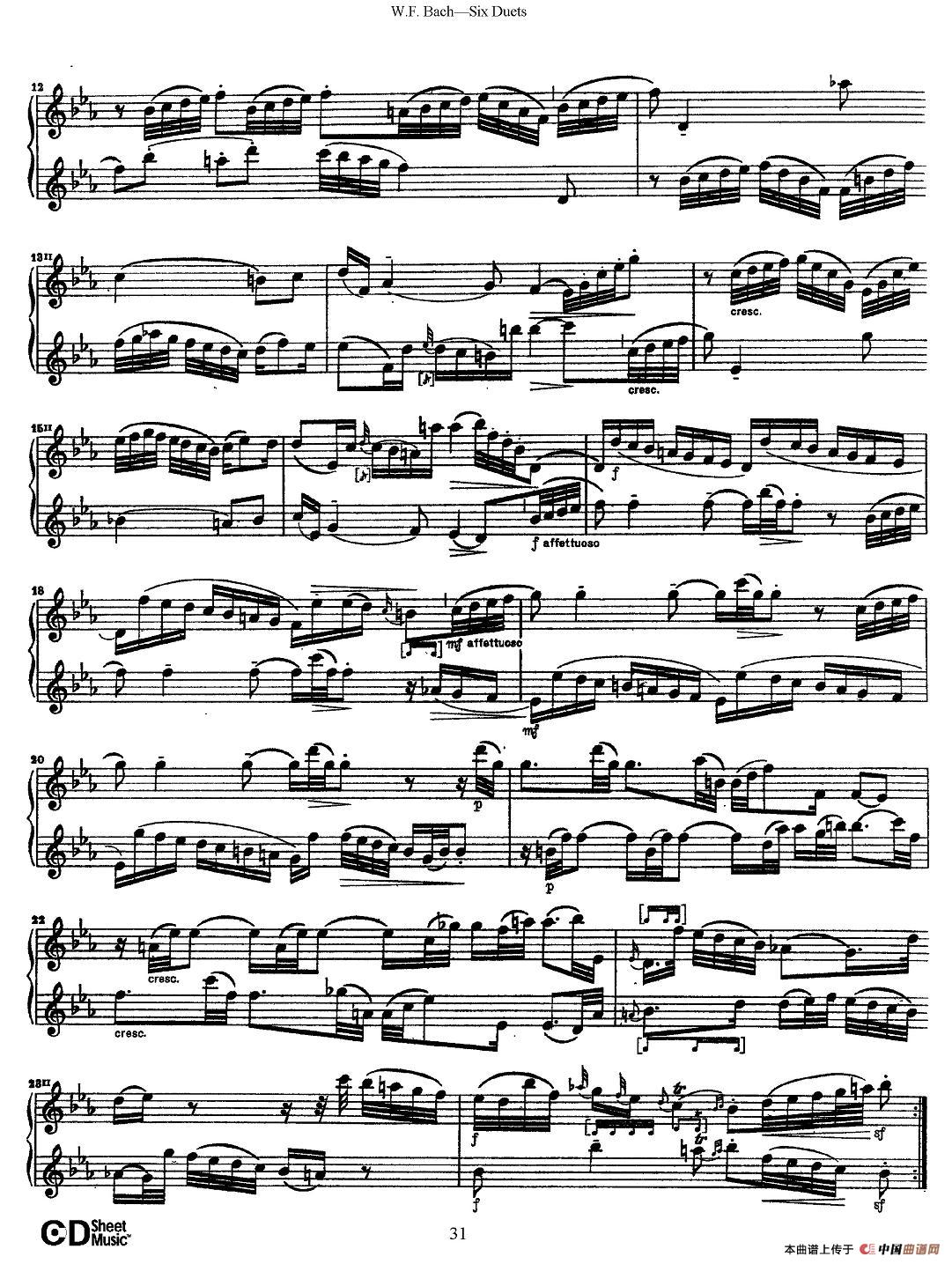 W.F.巴赫—六首二重奏练习曲（5）长笛谱