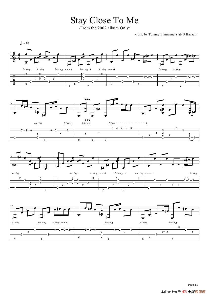 tommy emmanuel：stay close to me（指弹吉它）
