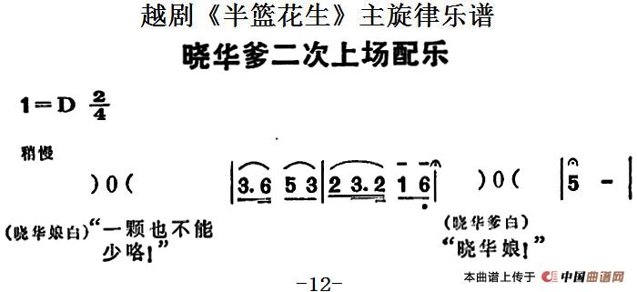 越剧《半篮花生》全剧主旋律乐谱：晓华爹二次