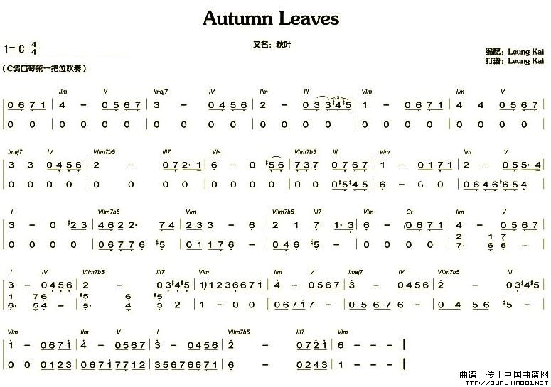 Autumn Leaves（秋叶）口琴谱