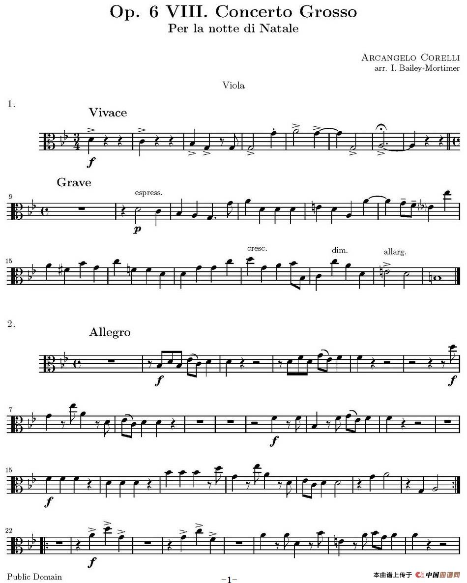 Op.6 VIII. Concerto Grosso（大协奏曲）（四重奏中提琴