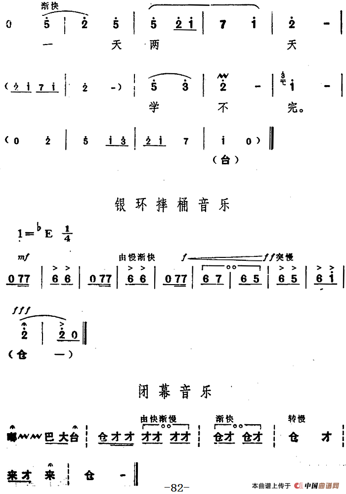 舞台版《朝阳沟》主旋律乐谱之第五场