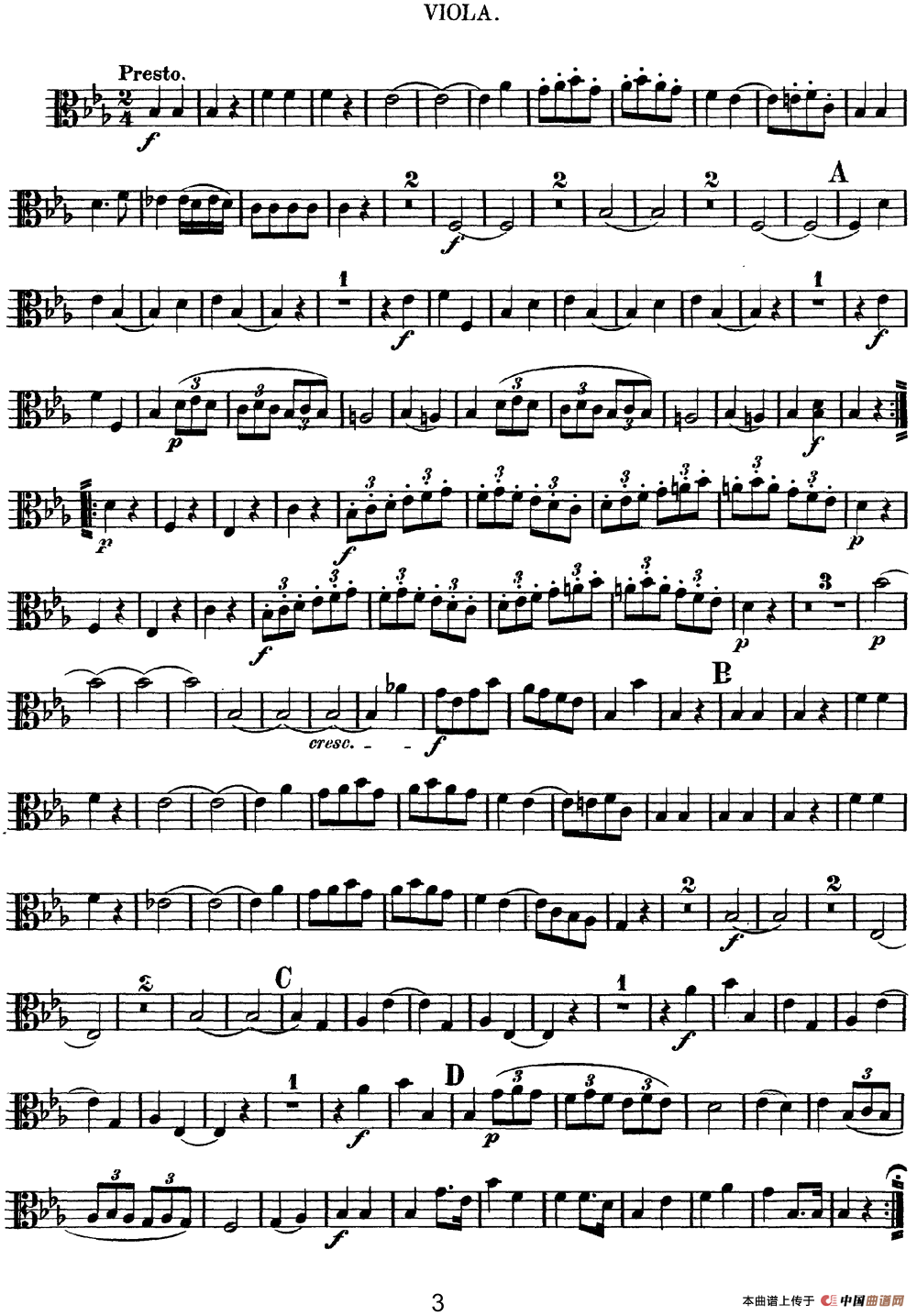 Mozart《Quartet No.7 in Eb Major,K.160》（Viola分谱）