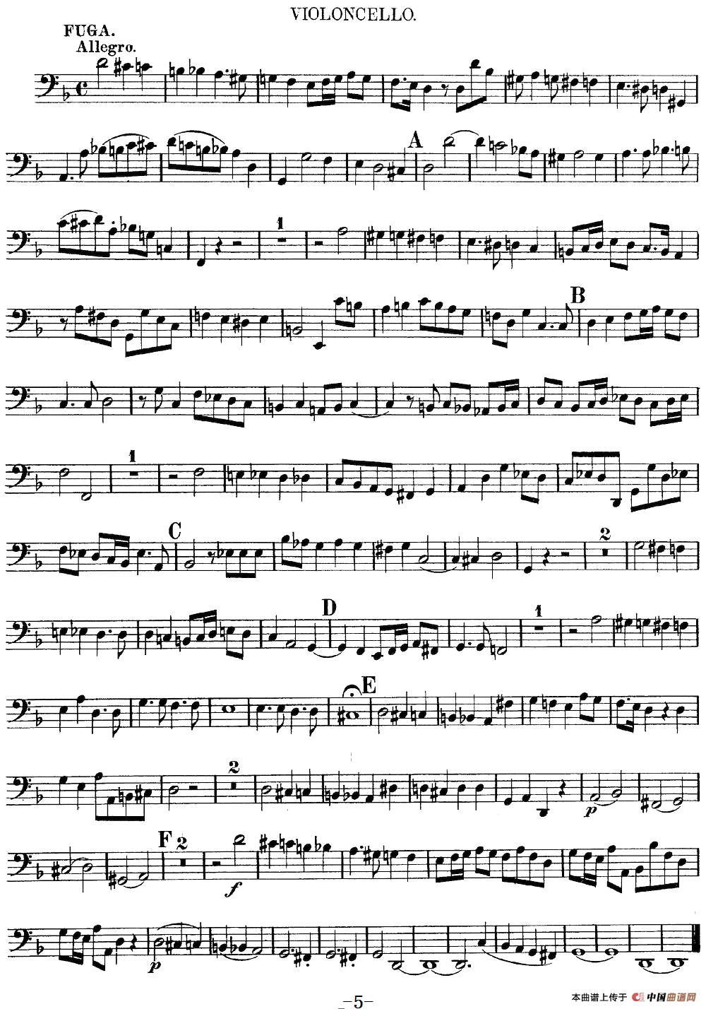 Mozart《Quartet No.13 in D Minor,K.173》（Cello分谱）