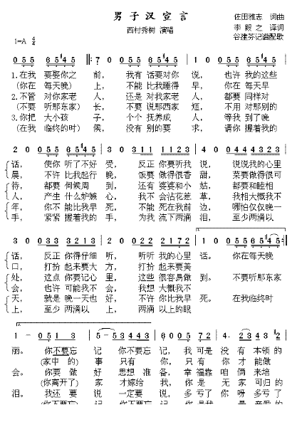 [日] 男子汉宣言简谱(西村秀树演唱)