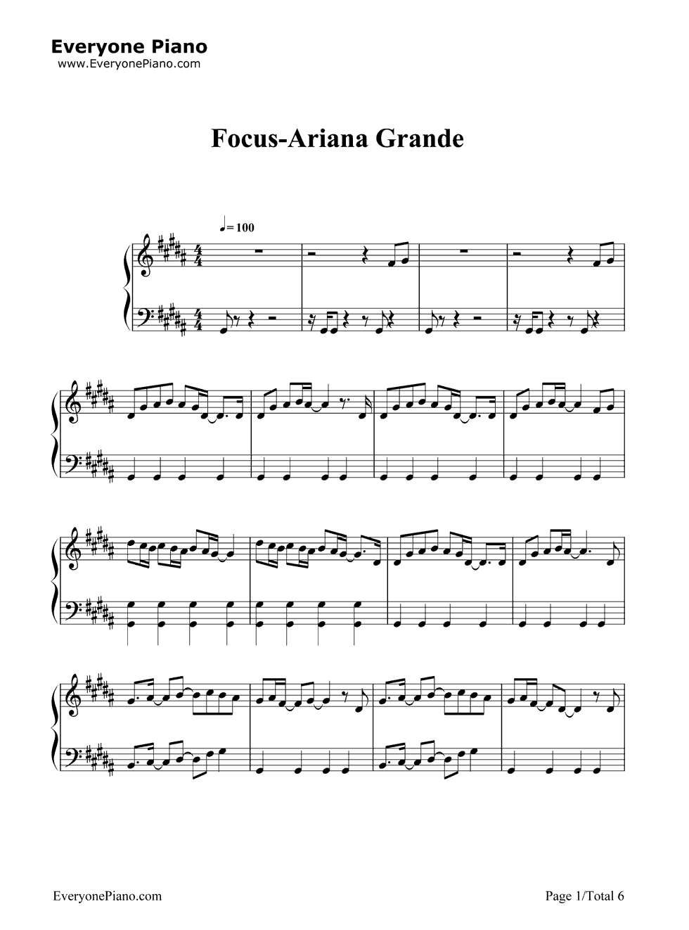 《Focus》（Ariana Grande演唱） 钢琴谱第2张