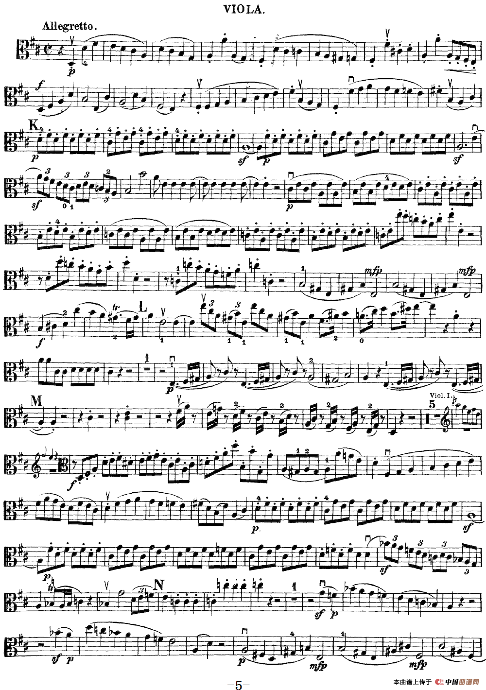 Mozart《Quartet No.21 in D Major,K.575》（Viola分谱）