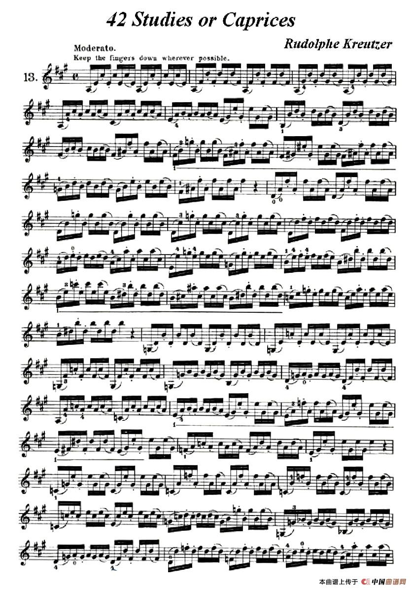 42首练习曲或隨想曲之13小提琴谱