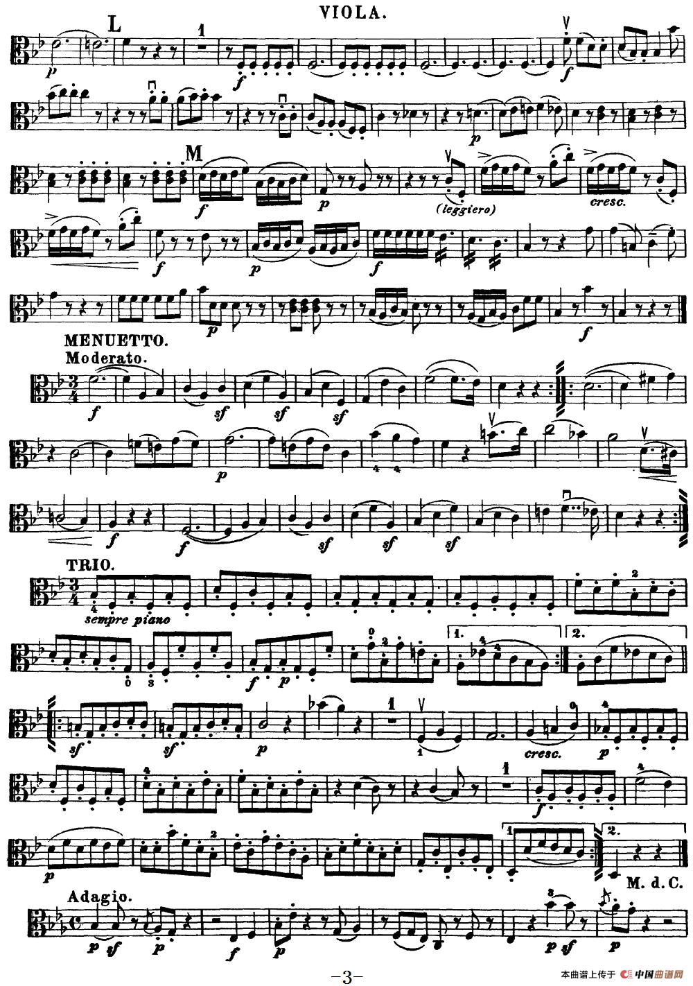 Mozart《Quartet No.17 in Bb Major,K.458》（Viola分谱）