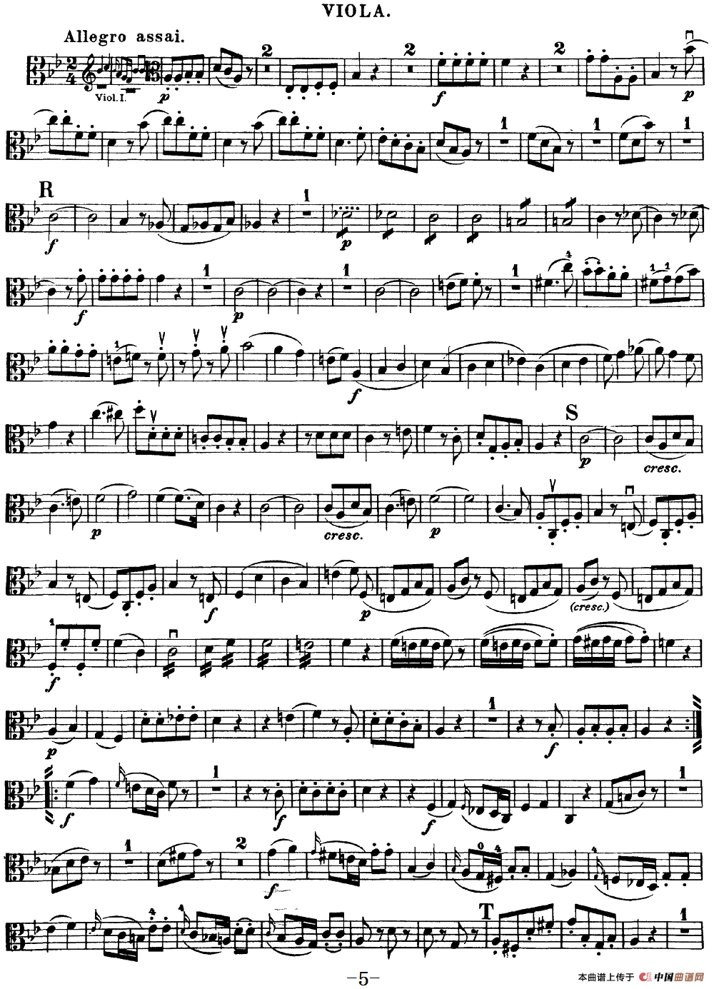 Mozart《Quartet No.17 in Bb Major,K.458》（Viola分谱）