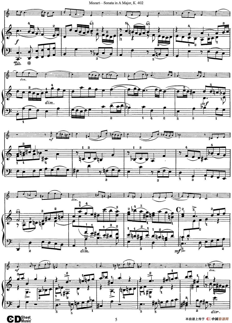 Violin Sonata in A Major K.402（小提琴+钢琴伴奏）