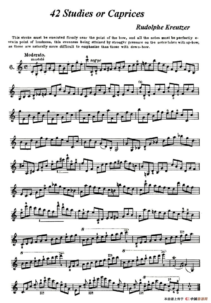 42首练习曲或隨想曲之六小提琴谱