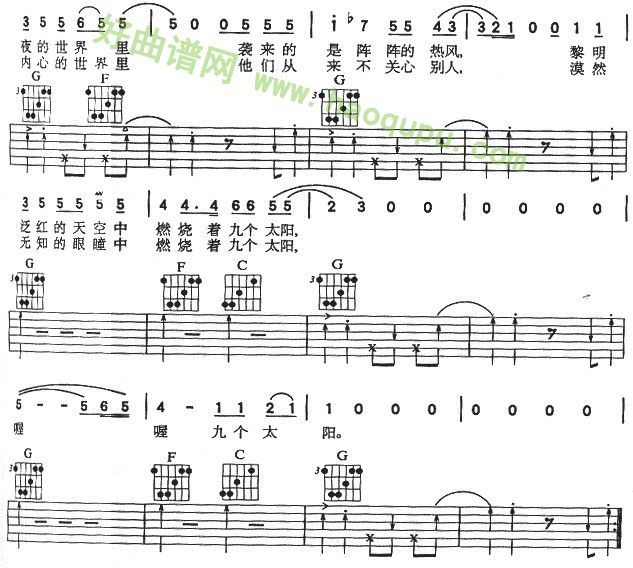 《九个太阳》吉他谱第4张
