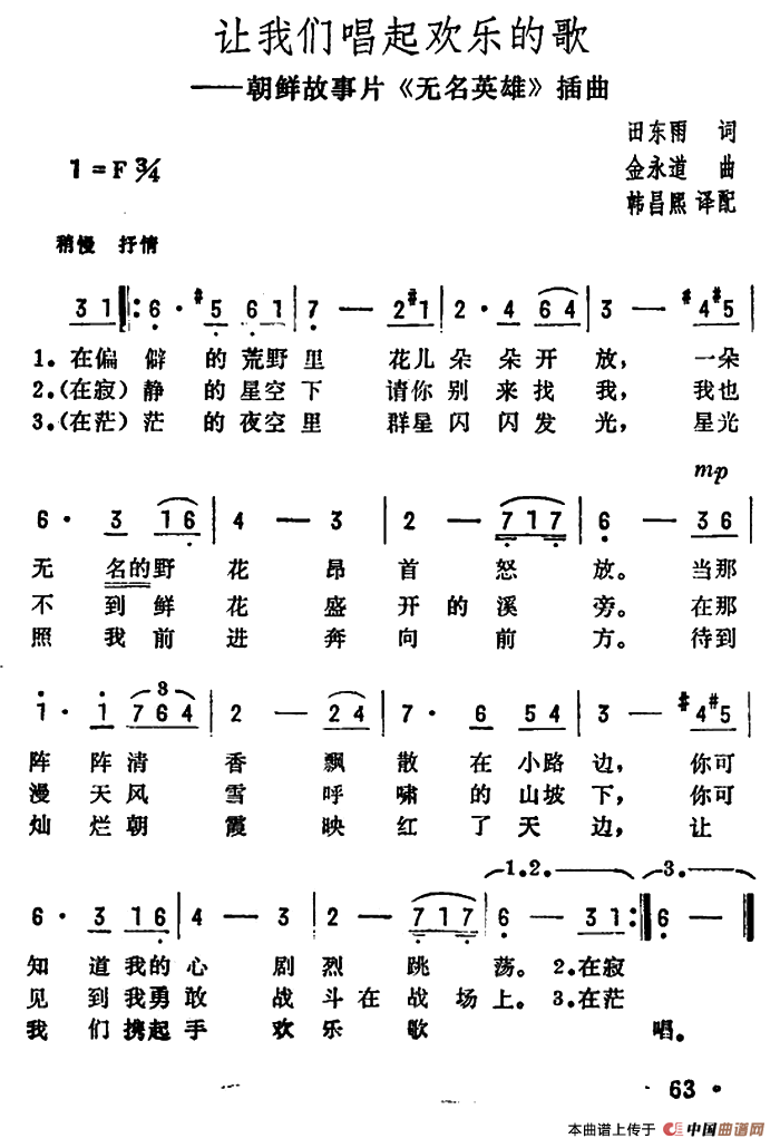 让我们唱起欢乐的歌（朝鲜故事片《无名英雄》