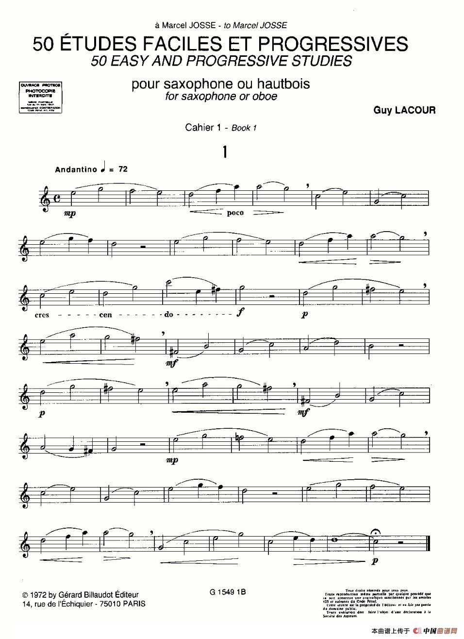 Guy Lacour 50 首萨克斯练习曲之一