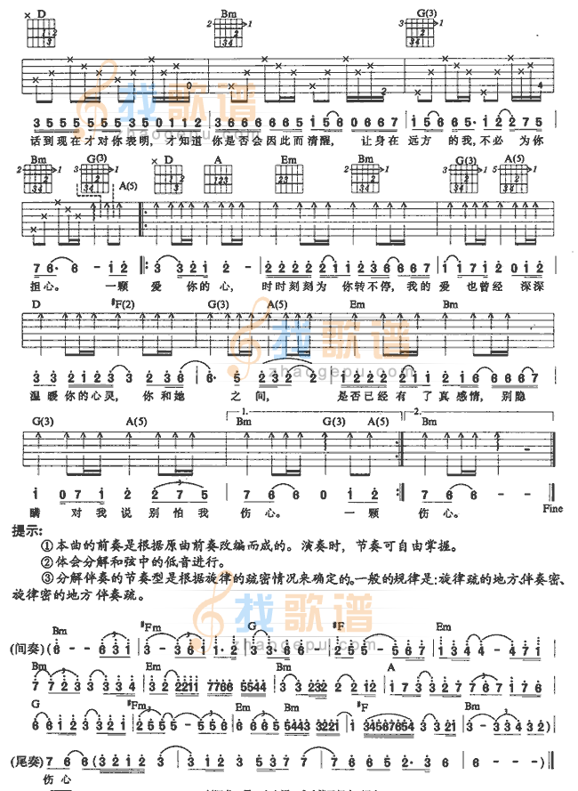 别怕我伤心吉他谱(和弦 六线谱)-吉他谱