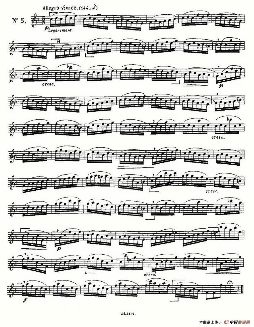 15首如歌的练习曲之1—5长笛谱