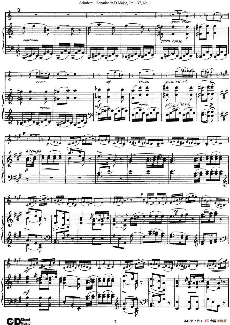 Violin Sonatina in D major Op.137 No.1（小提琴+钢琴伴奏