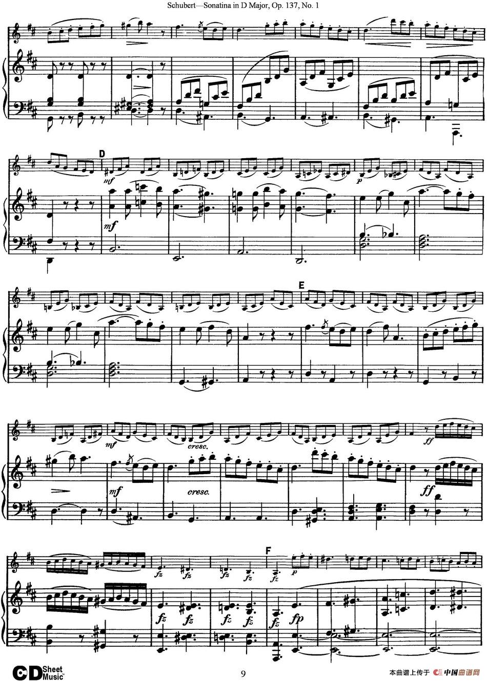 Violin Sonatina in D major Op.137 No.1（小提琴+钢琴伴奏