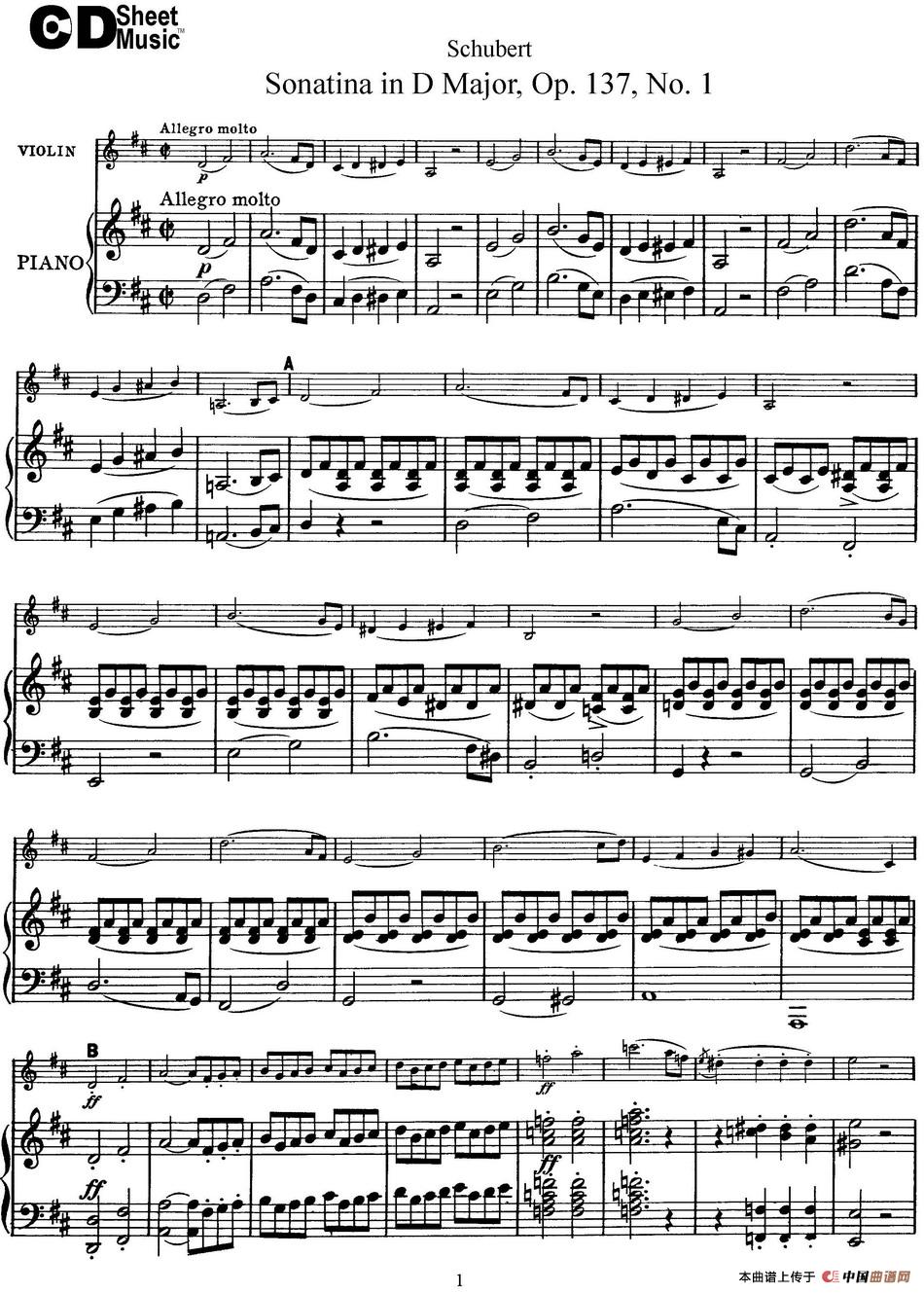 Violin Sonatina in D major Op.137 No.1（小提琴+钢琴伴奏