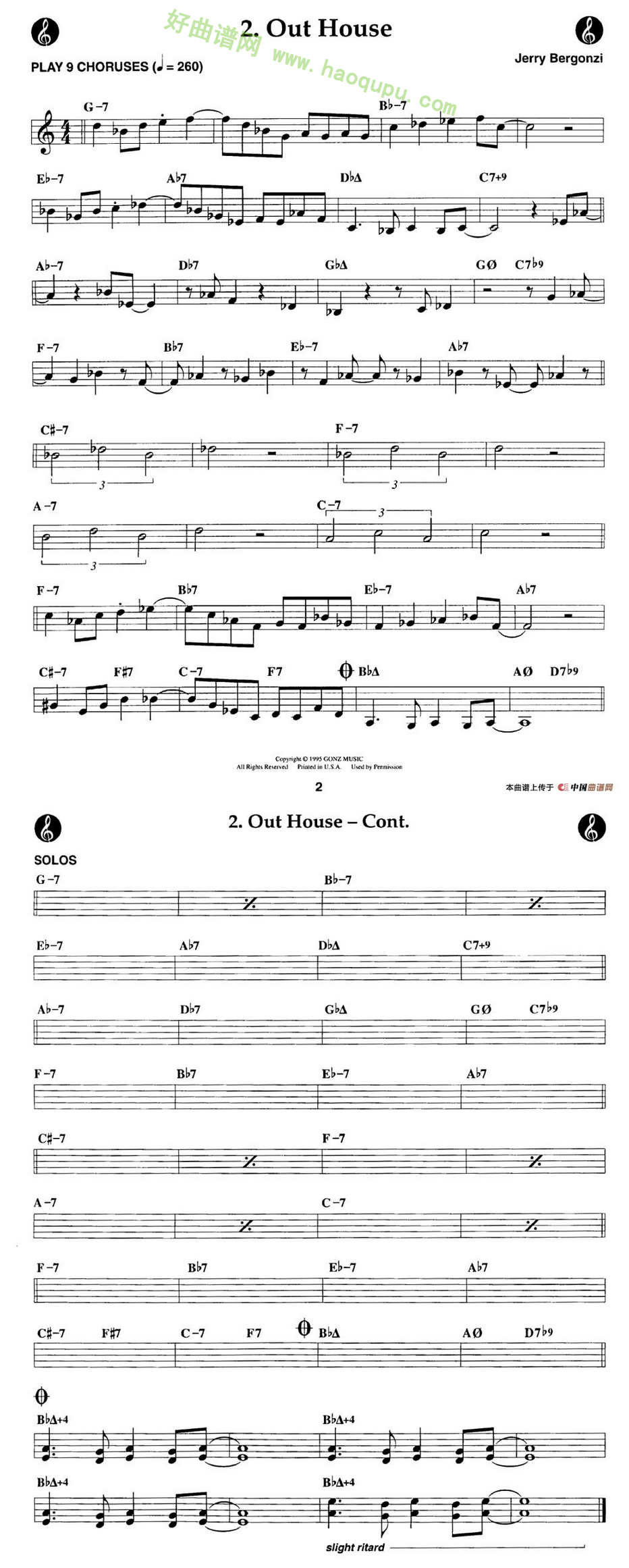 《Out House - Cont》萨克斯简谱