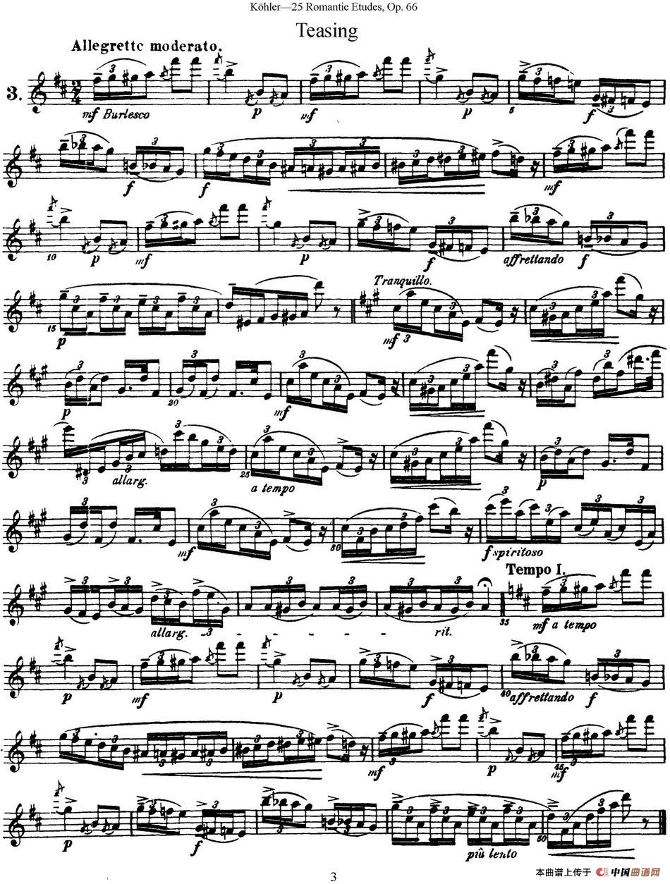 25首浪漫练习曲作品66号（NO.3）长笛谱
