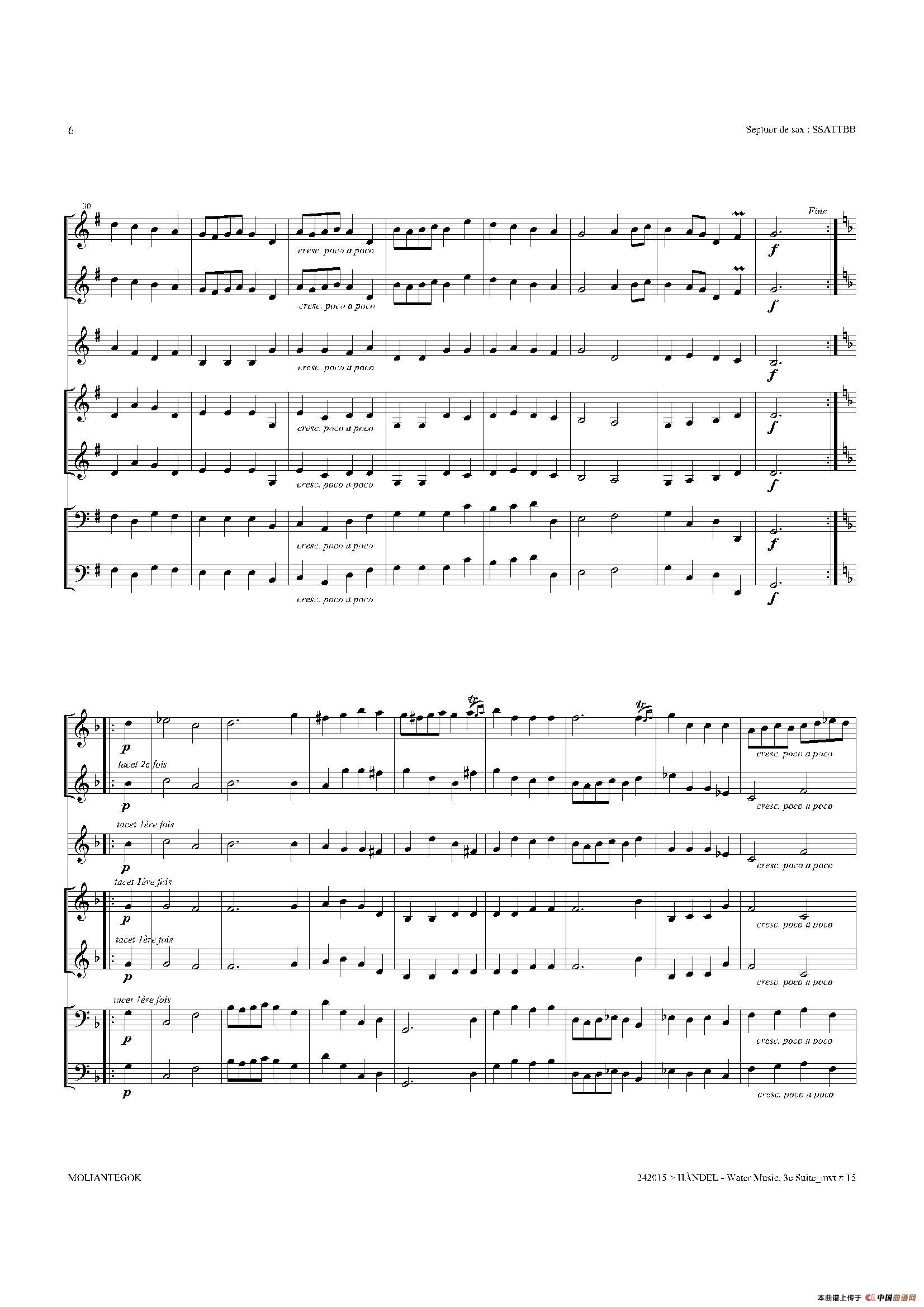 Water Music（HWV.350 No.3）（萨克斯合奏总谱）