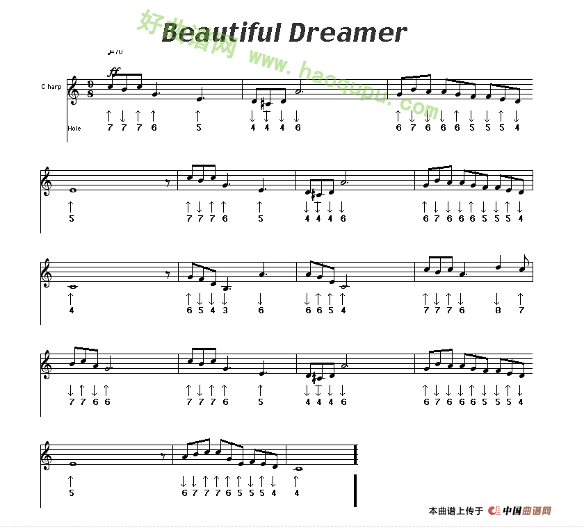 《Beautiful Dreamer》（美丽的梦神）（布鲁斯）口琴简谱