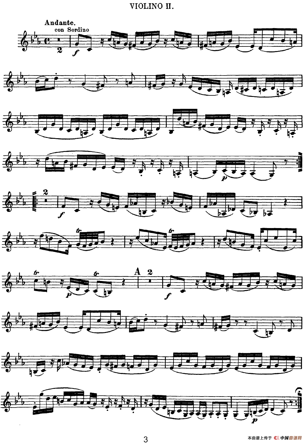 Mozart《Quartet No.11 in Eb Major,K.171》（Violin 2分谱）