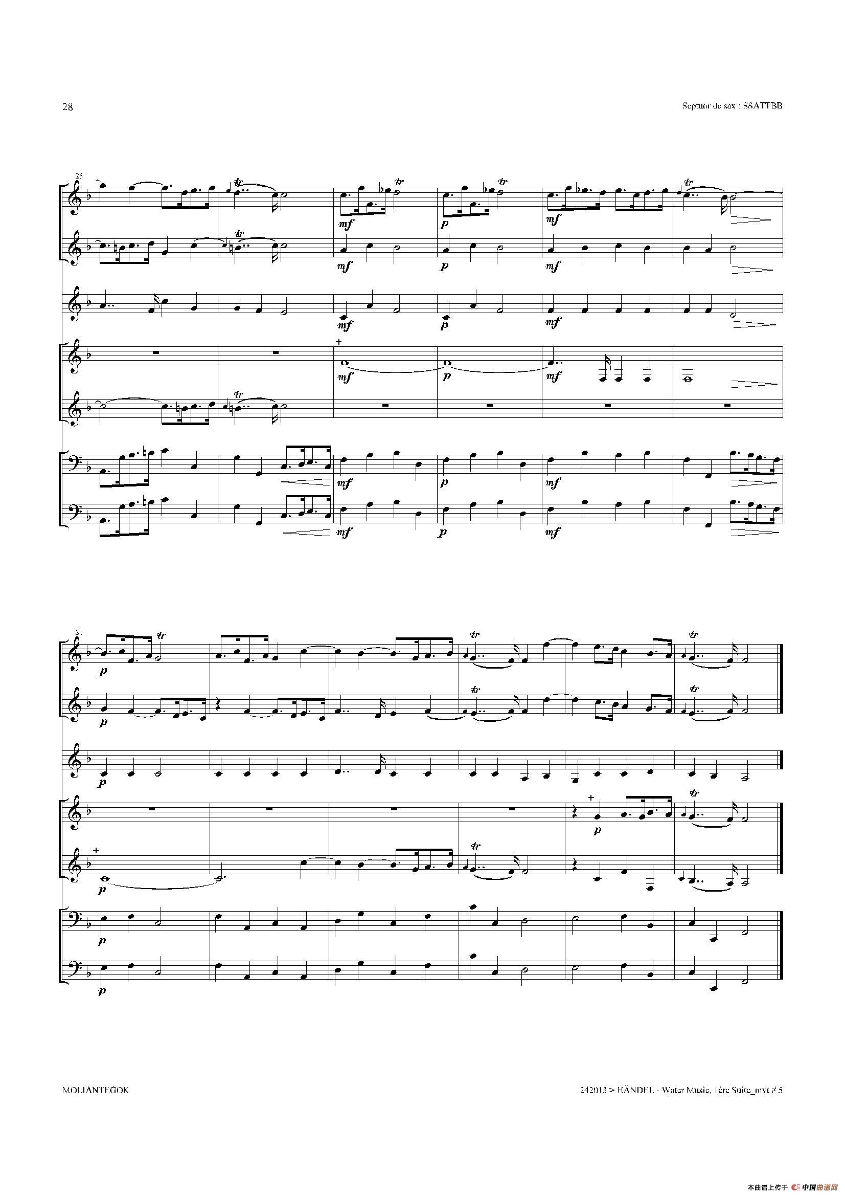 Water Music（HWV.348 No.1）（萨克斯合奏总谱）