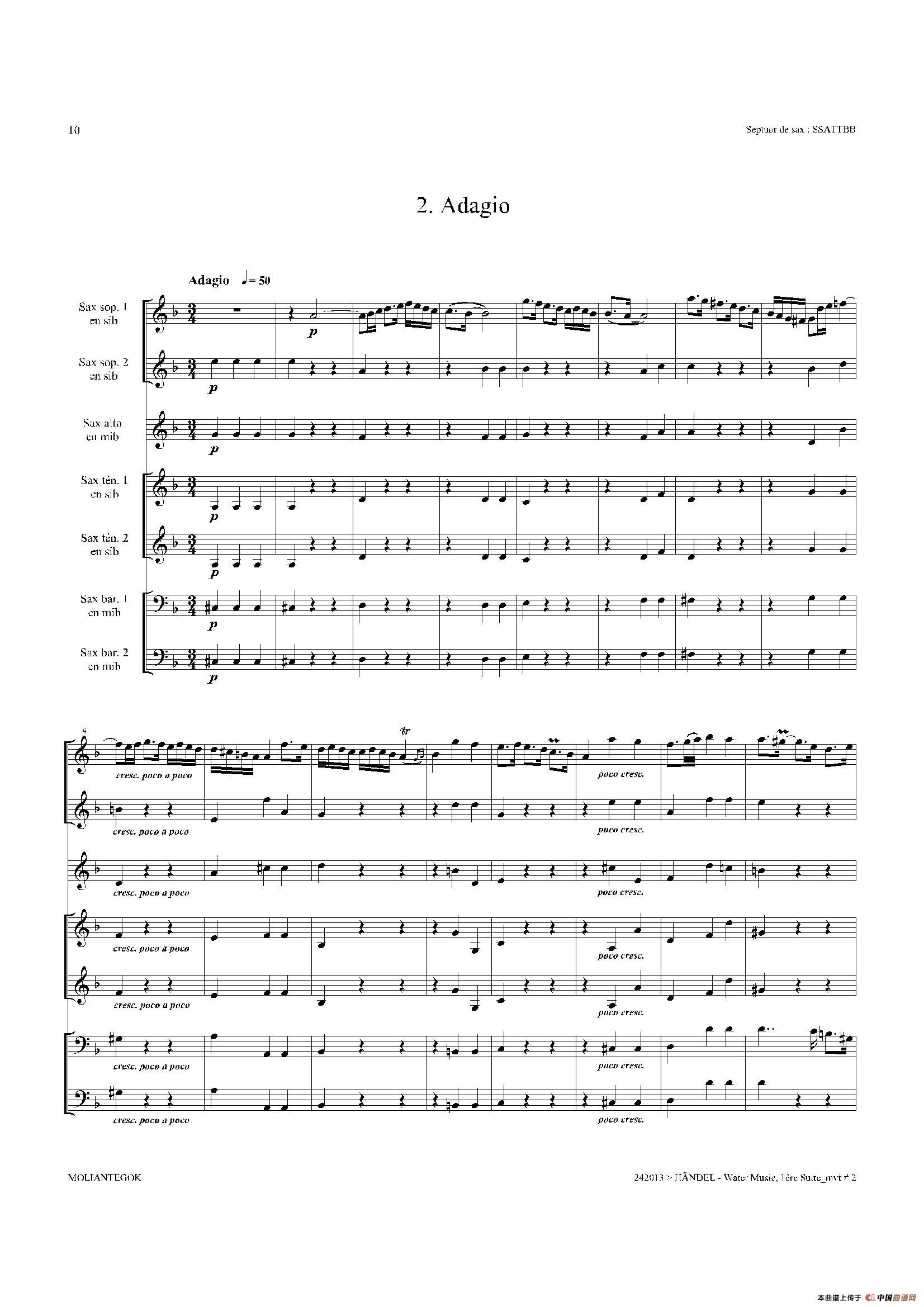 Water Music（HWV.348 No.1）（萨克斯合奏总谱）