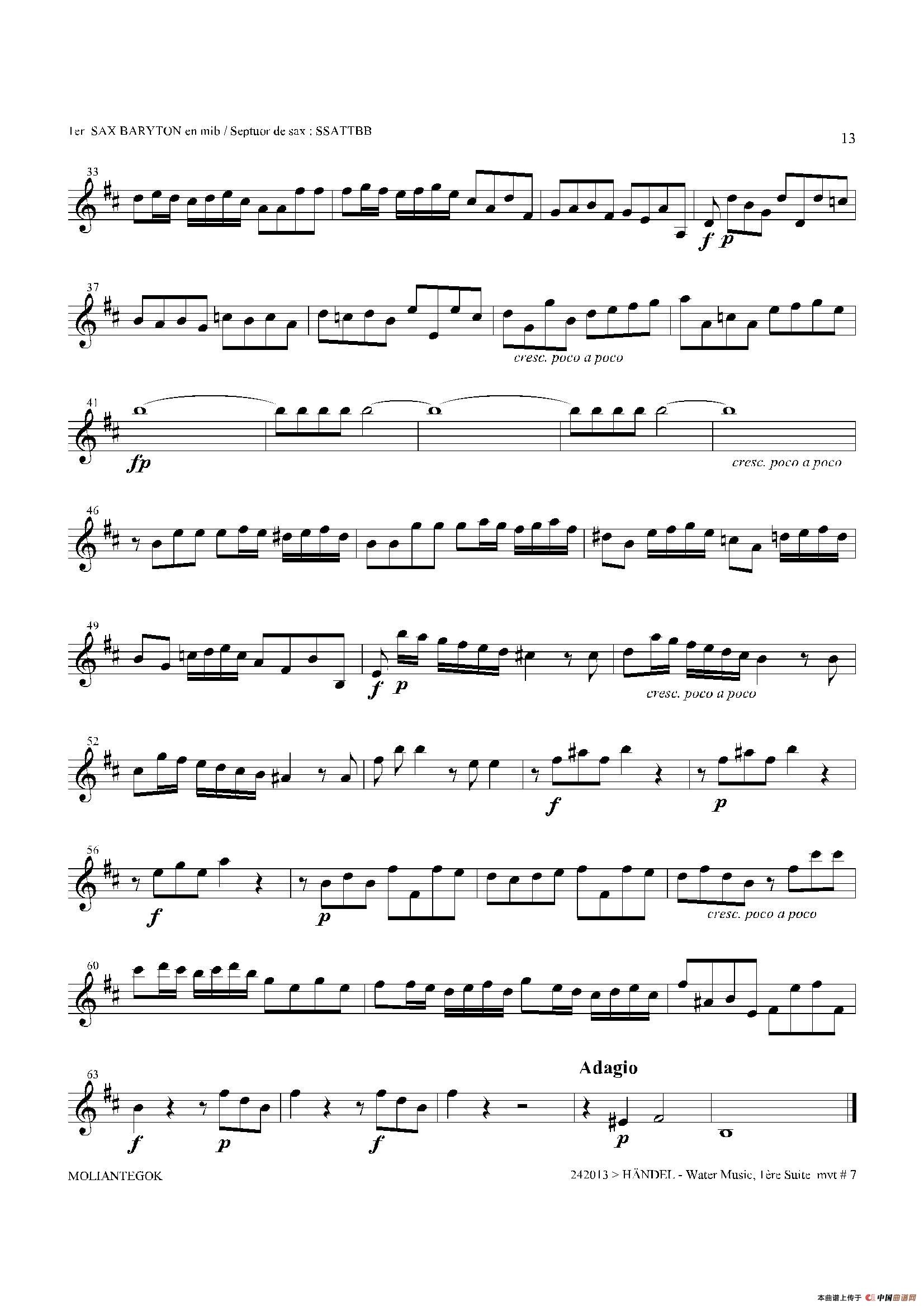 Water Music（HWV.348 No.1）（萨克斯合奏总谱）