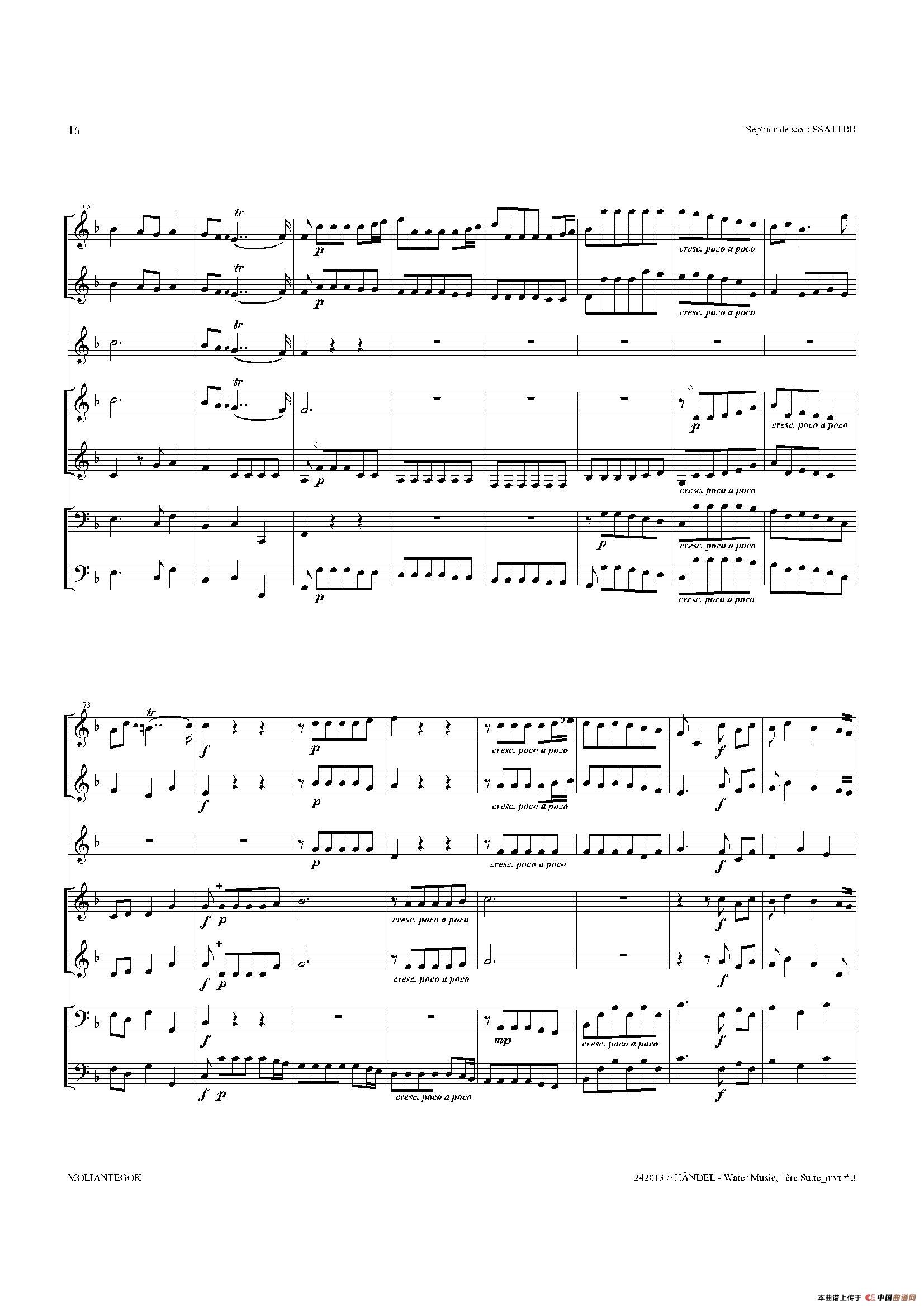 Water Music（HWV.348 No.1）（萨克斯合奏总谱）