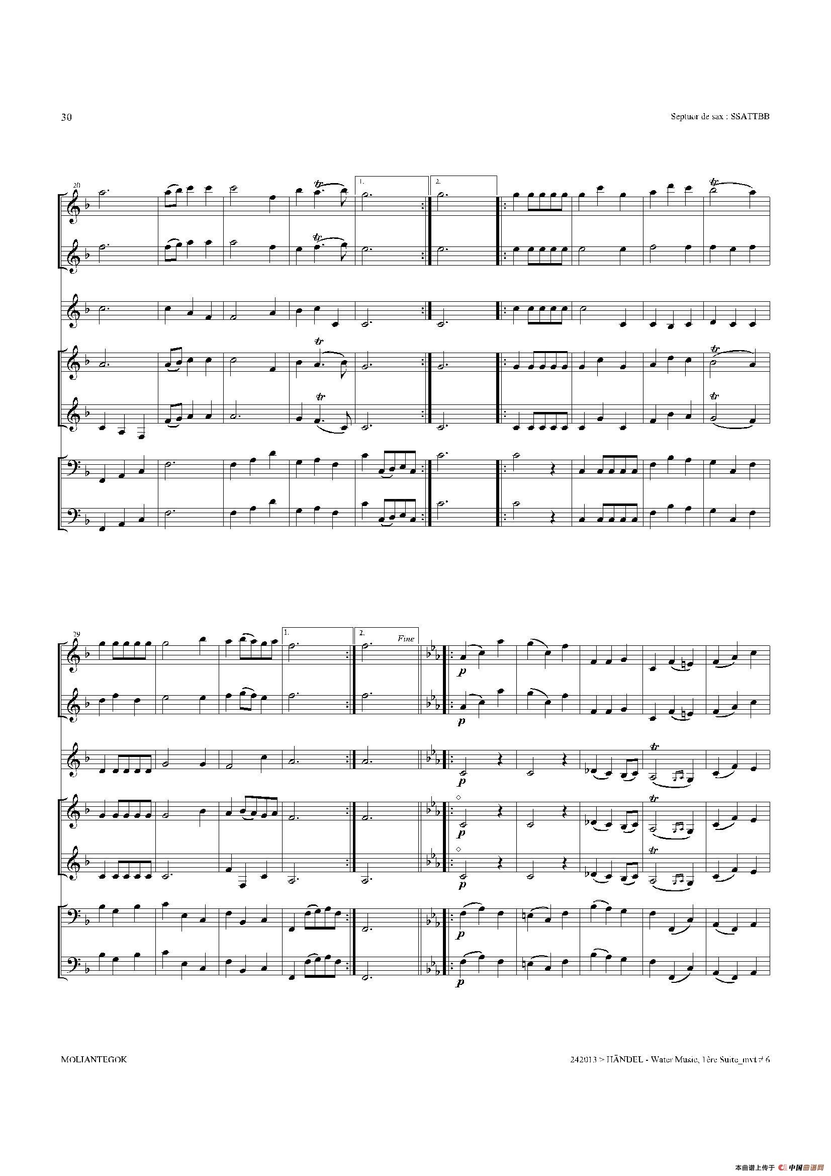 Water Music（HWV.348 No.1）（萨克斯合奏总谱）