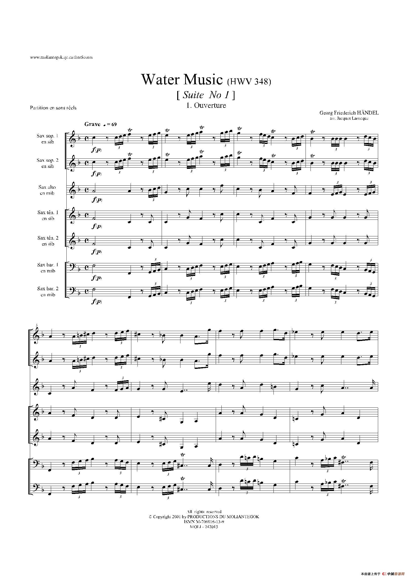 Water Music（HWV.348 No.1）（萨克斯合奏总谱）