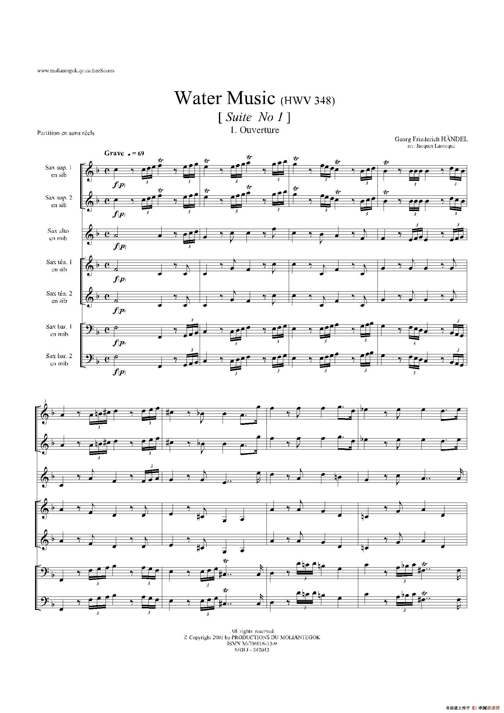 Water Music（HWV.348 No.1）（萨克斯合奏总谱）